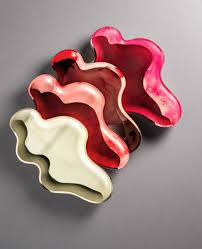 Colorful abstract decorative catchall trays stacked