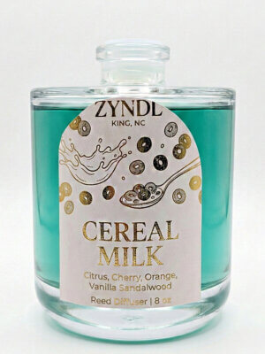 Reed diffuser with cereal milk scent