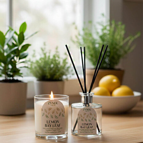 Lemon woodsy candle Candle and diffuser with lemon theme