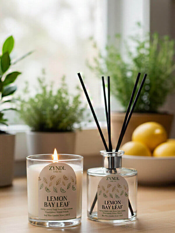 Lemon woodsy candle Candle and diffuser with lemon theme