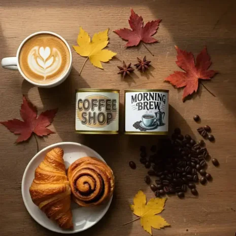 coffee-scented-candles-75-oz-coconut-soy-wax-candles Coffee, pastries, candles, and autumn leaves.