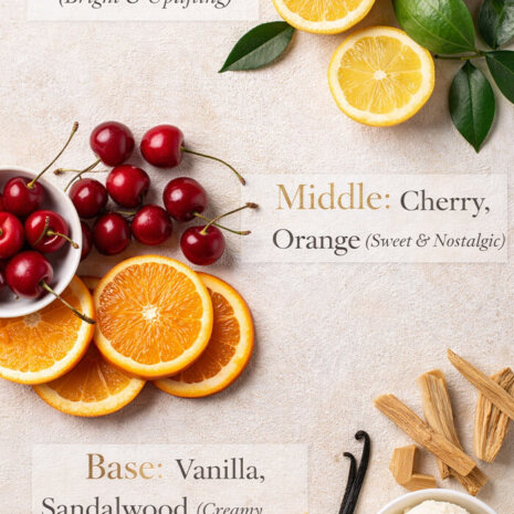 green reed diffuser notes Citrus, cherry, vanilla, and sandalwood notes