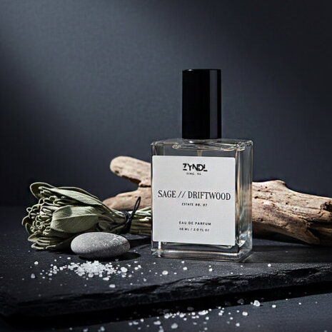 iced bergamot and driftwood iced bergamot and driftwood Fragrance bottle with natural elements.