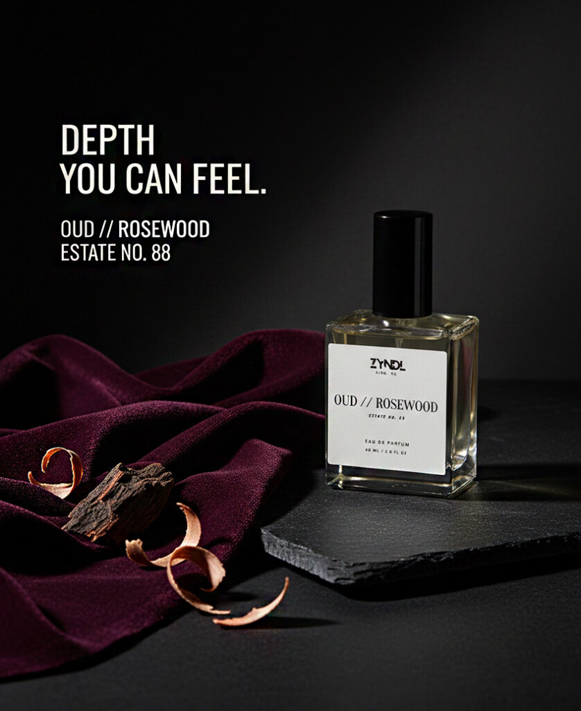 Oud perfume with elegant presentation.