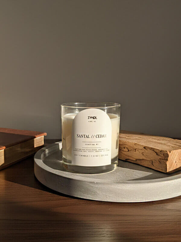 Non-toxic soy wax pet safe candles on a living room shelf