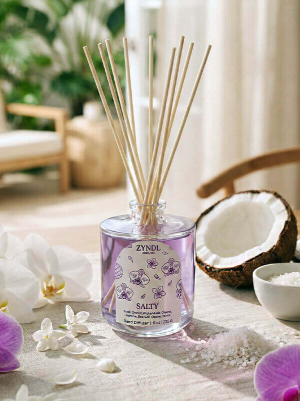 sea salt and orchid diffuser with floral elements.