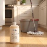 cedarwood floor soap with mop and bucket in the background