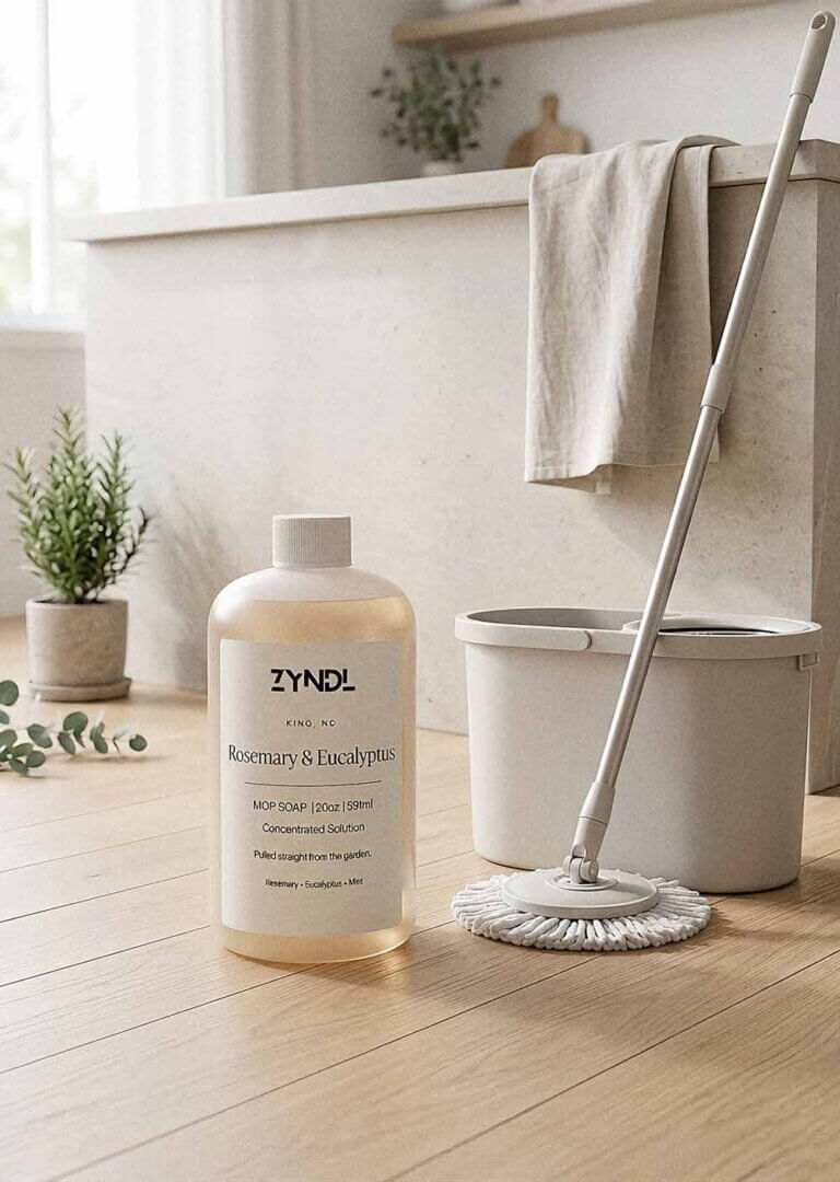 eucalyptus floor cleaner WITH MOP BUCKET on the floor