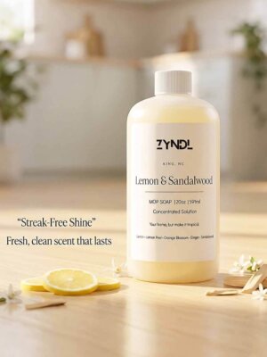 lemon scented mop cleaner on hard wood floor