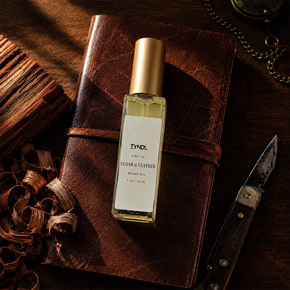 yndl Cedar and Leather mens beard oil with hemp seed and macadamia oil
